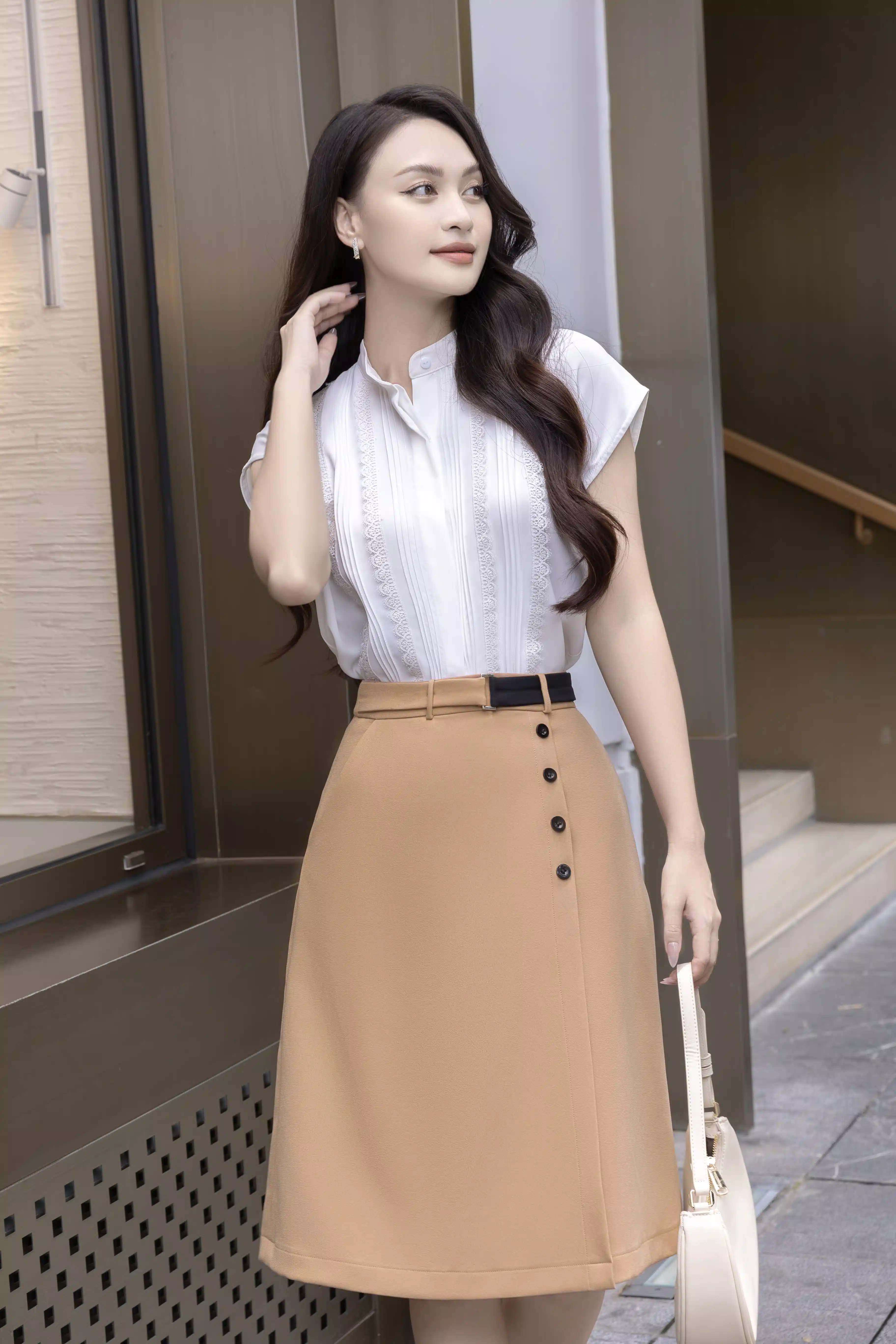 Chân váy chữ A Orange Skirt chất tuytsi nhung