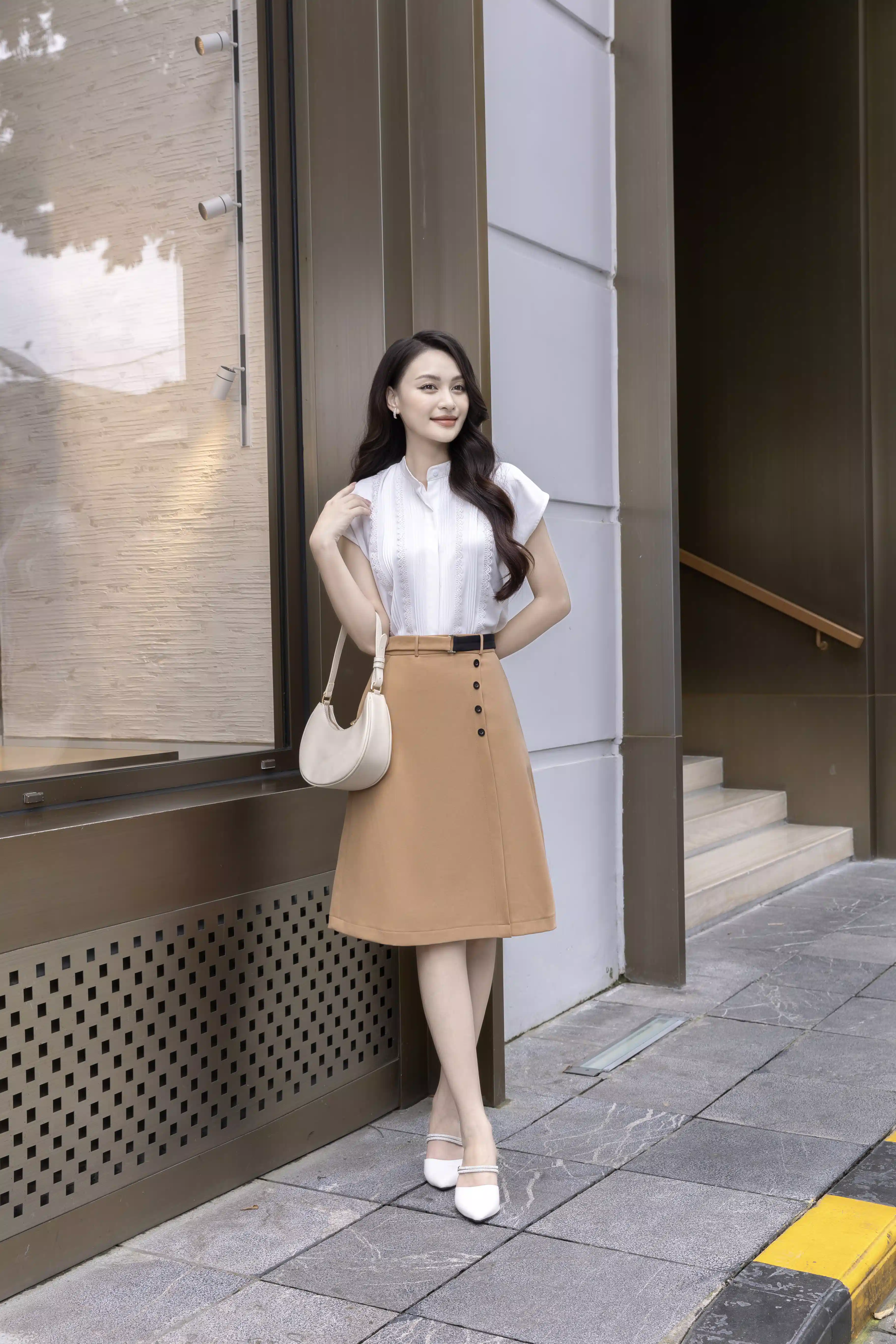 Chân váy chữ A Orange Skirt chất tuytsi nhung