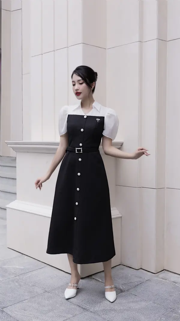 Đầm A dáng dài Cer Dress tweed mỏng nhẹ